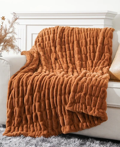 Battilo Luxurious Reversible Rabbit Faux Fur Throw, 50" x 60"