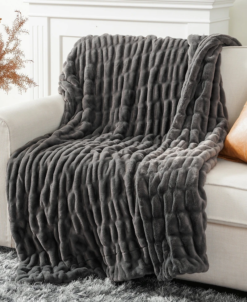 Battilo Luxurious Reversible Rabbit Faux Fur Throw, 50" x 60"