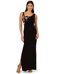 Adrianna Papell Women's Jersey Beaded Long Sleeveless Dress