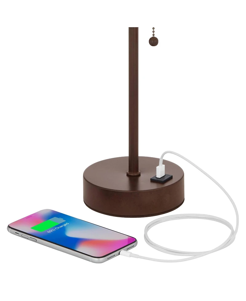 360 Lighting Justin Modern Accent Table Lamps 18 1/4" High Set of 2 Marbled Bronze Metal with Usb Charging Ports Oatmeal Drum Shade for Bedroom D
