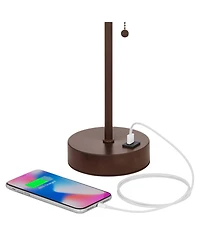 360 Lighting Justin Modern Accent Table Lamps 18 1/4" High Set of 2 Marbled Bronze Metal with Usb Charging Ports Oatmeal Drum Shade for Bedroom D