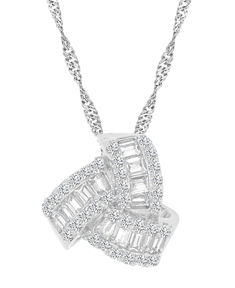 2-Pc. Set Cubic Zirconia Round & Baguette Love Knot Pendant Necklace & Coordinating Stud Earrings in Sterling Silver