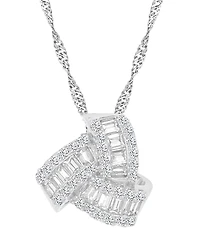 2-Pc. Set Cubic Zirconia Round & Baguette Love Knot Pendant Necklace & Coordinating Stud Earrings in Sterling Silver