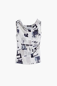 Desigual Women's Draped newspaper T-shirt