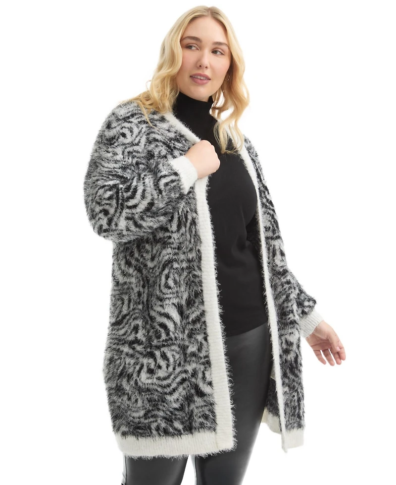 June + Vie Women's Leopard-Print Eyelash Cardigan