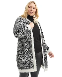 June + Vie Women's Leopard-Print Eyelash Cardigan