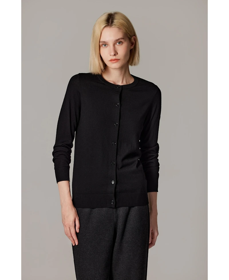Jennie Liu Women's 100% Merino Wool Light Weight Cardigan | Ultra Soft Fine-gauge Sweaters Machine Washable
