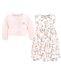 Hudson Baby Girls Comfortable Cotton Dress and Matching Cardigan Set