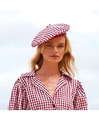 Simone Gingham Beret Hat In Red