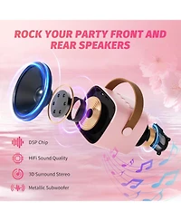 Zealsound Mini Karaoke Machine for Kids, Portable Bluetooth Speaker with 2 Wireless Mics, Led Lights, Gift for Girls & Boys, Ages 3-12+ (Pink)