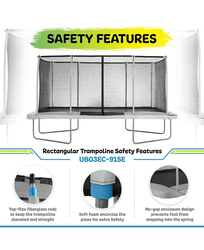 Plexalife 9' X 15' Gymnastics Style, Rectangular Trampoline Set with Premium Top-Ring Enclosure System - Beige/Black