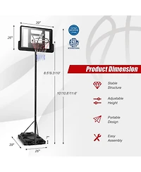 Height Adjustable Portable Shatterproof Backboard Basketball Hoop with 2 Nets