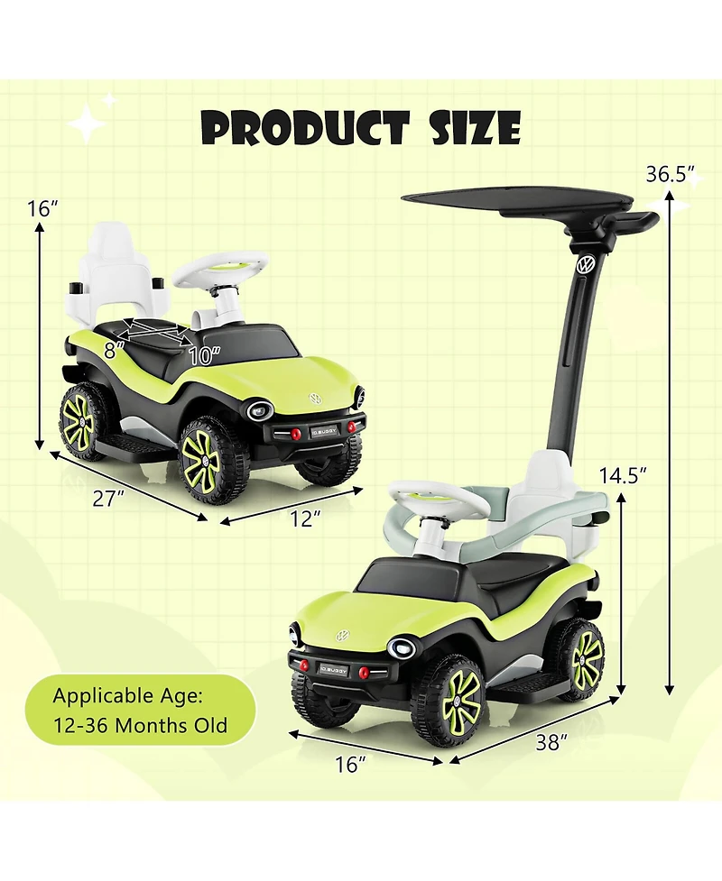 Gymax 3-in-1 Licensed Volkswagen Kids Ride on Push Car Sliding Car w/ Music & Light