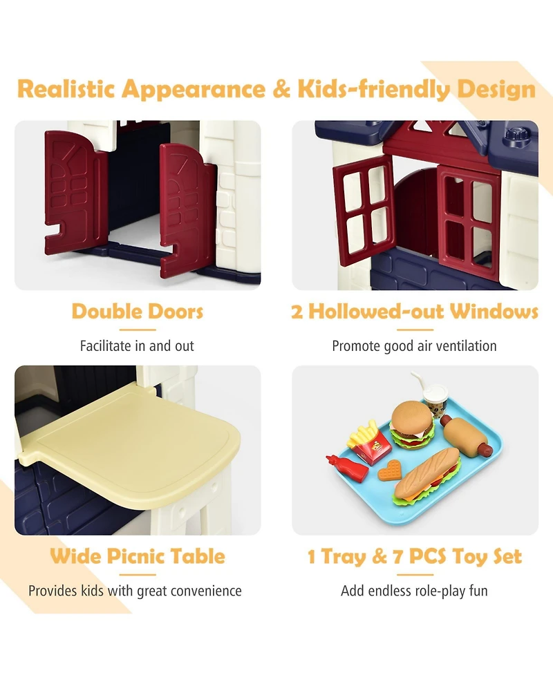 Playhouse for Kids, Outdoor Garden Games Cottage w/Working Doors & Windows