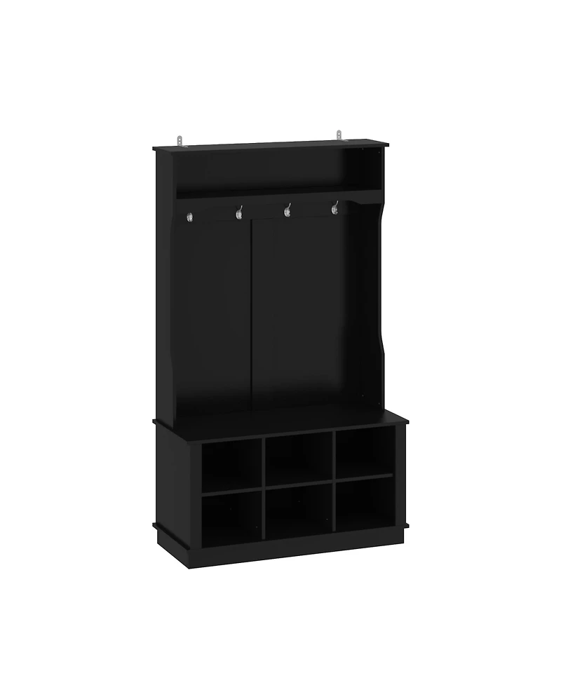 Grey multifunctional entrance coat rack, hall tree, with seats and hooks
