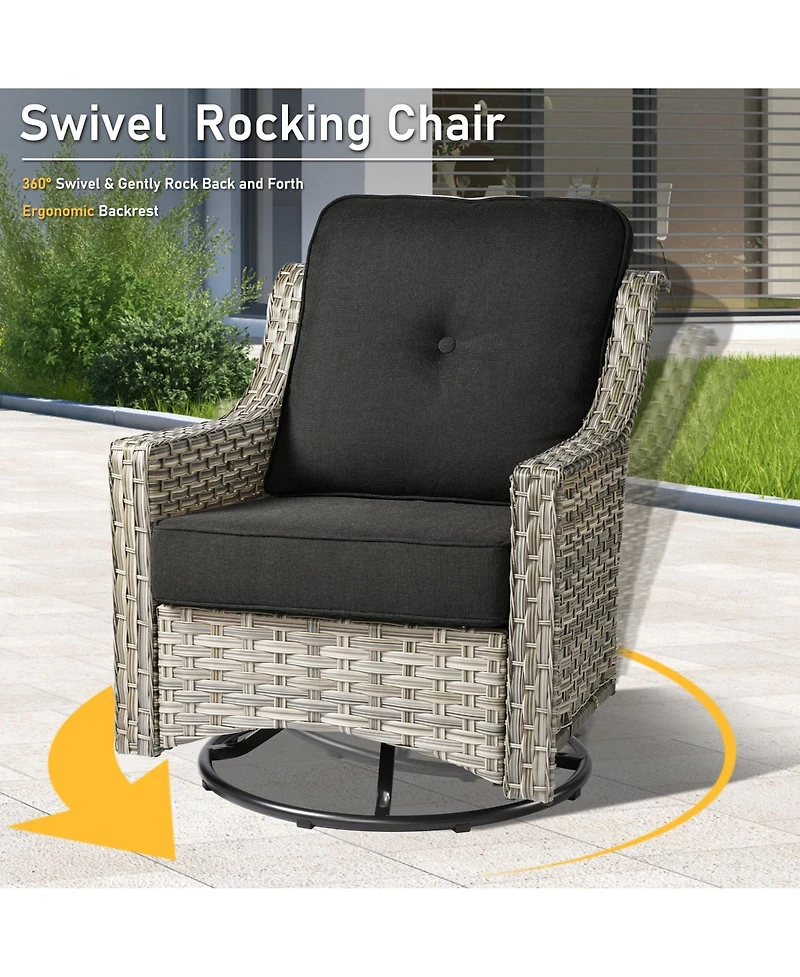 Xizzi 5 Piece Outdoor Rattan Patio Furniture Set with 3 Seat Sofa,Swivel Rocking Chairs,Solar Coffee Table,Wicker Sofa for Backyard and Porch