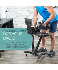 LifePro Adjustable Dumbbell Stand Rack – Compatible with PowerFlow Plus, PowerUp Plus & More – Phone Holder & Caster Wheels for Home Gym