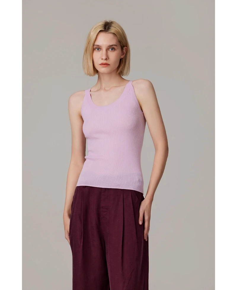 Jennie Liu Women's Scoop Neck Tank Top | 75% Merino Wool 25% Silk Ultra-Soft Layering Essential Natrual Moisture Wicking Sweater
