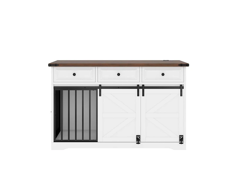 Casainc 55.1" Dog Crate Kennel with 3 Storage Drawers and Sliding Barn Door