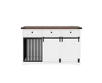 Casainc 55.1" Dog Crate Kennel with 3 Storage Drawers and Sliding Barn Door