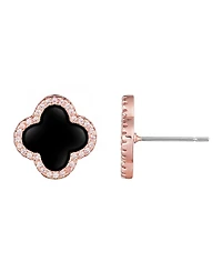 Adornia Rose Gold Black Halo Clover Stud Earrings