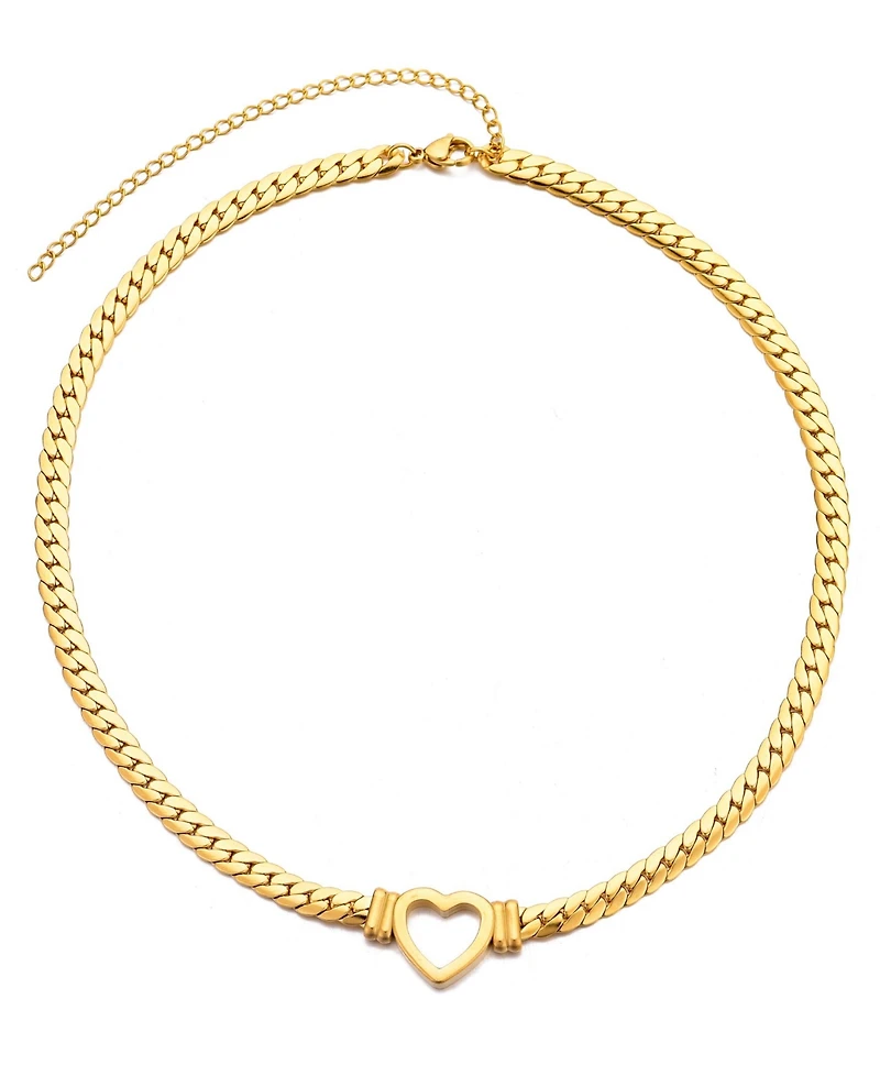 Adornia Tarnish Resistant Gold Flat Curb Chain Heart Necklace