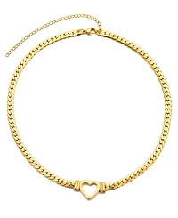 Adornia Tarnish Resistant Gold Flat Curb Chain Heart Necklace