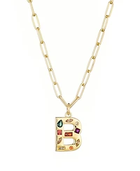 Adornia Gold Crystal Funky Initial Paperclip Chain Necklace