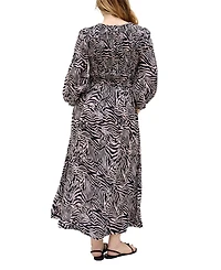 Raffya Women's Paulina Shirred Bodice Zebra Print Maxi Dress