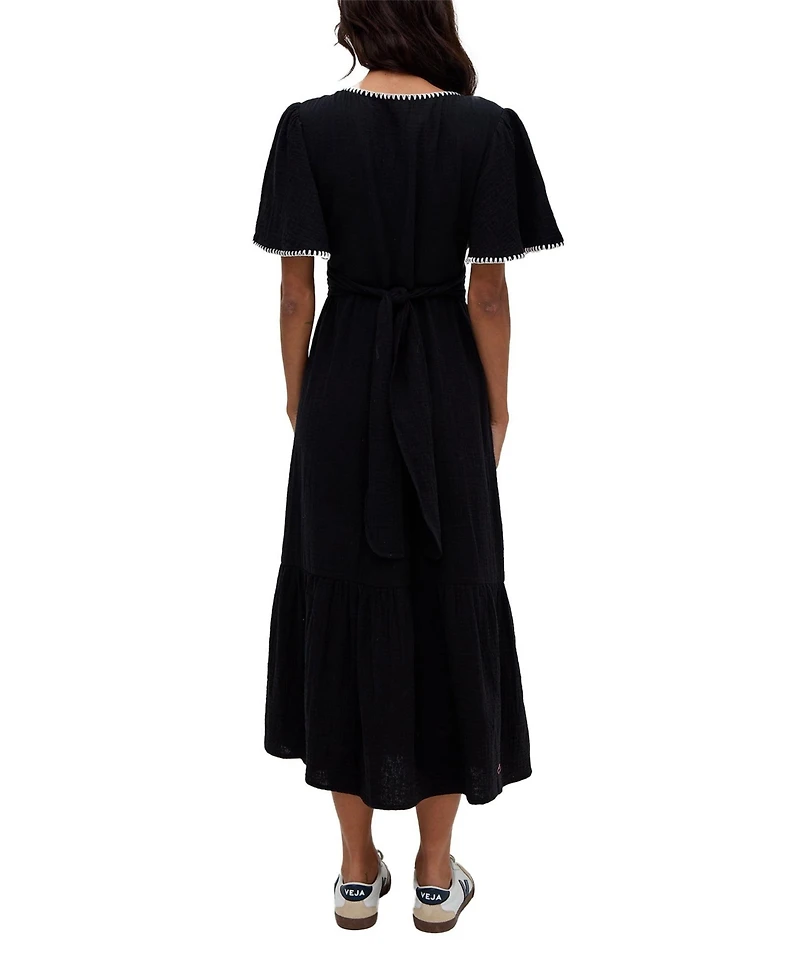 Raffya Women's Delilah V-Neck Front Tie Midi Dress