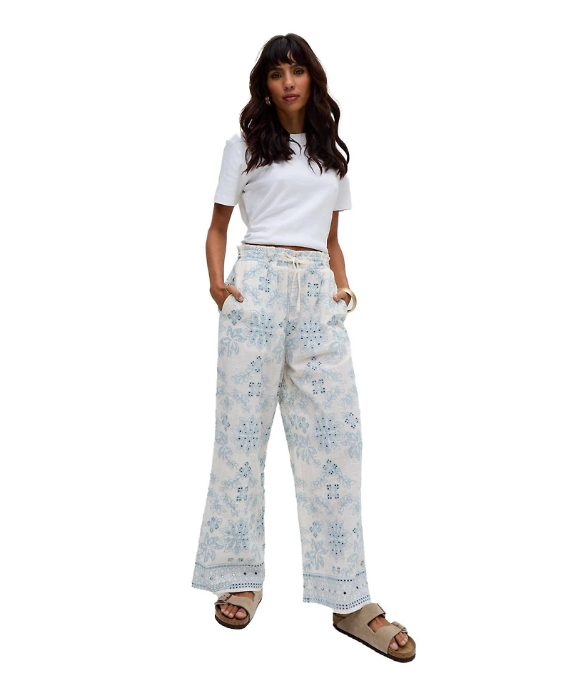 Raffya Women's Cherice Wide leg All Over Embroidered Trouser