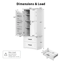 Casainc 71" Freestanding Pantry Cabinet with 2 Drawers, 8 Door Shelves, 3 Cabinet Shelves, Embossed Texture Finish