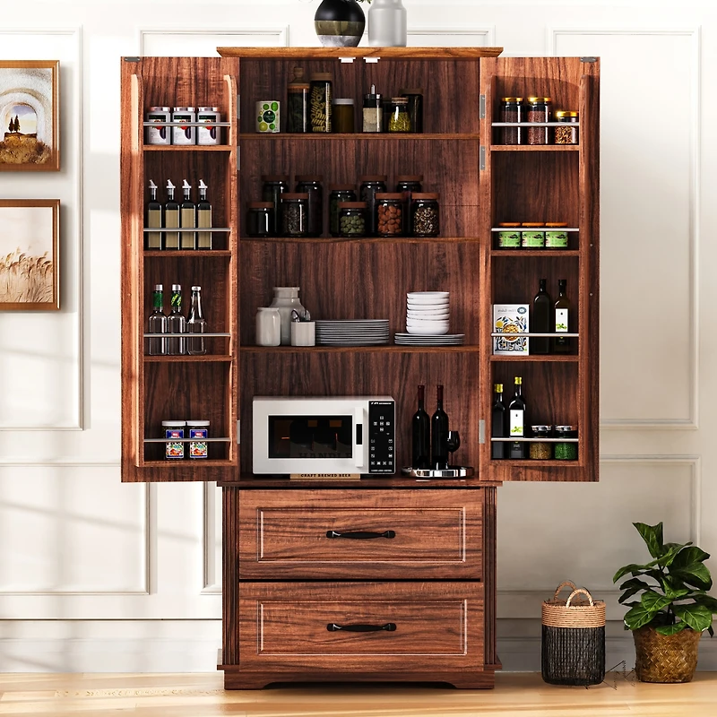 Casainc 71" Freestanding Pantry Cabinet with 2 Drawers, 8 Door Shelves, 3 Cabinet Shelves, Embossed Texture Finish