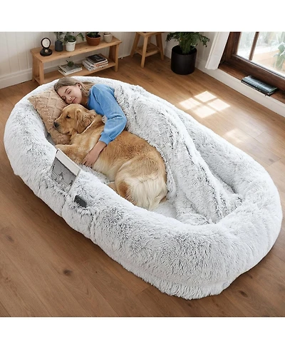 Streamdale Furniture Human Dog Bed Washable Faux Fur Orthopedic 71"x45" (Grey)