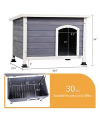 Streamdale Furniture Small Wooden Outdoor Dog House Waterproof Roof Elevated Floor Grey