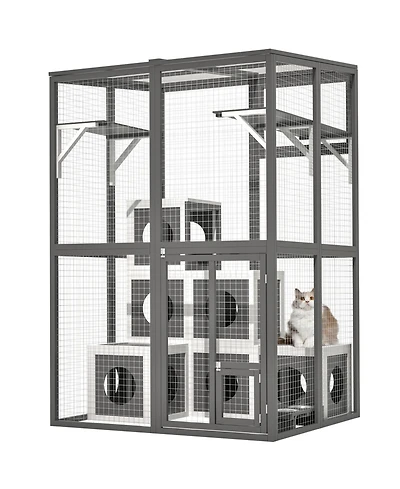 Streamdale Furniture Outdoor Wooden Cat Catio - Large Grey
