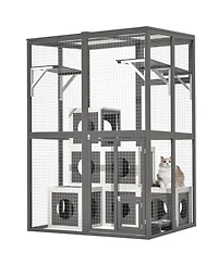 Streamdale Furniture Outdoor Wooden Cat Catio - Large Grey