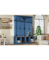 Streamdale Furniture Farmhouse Hall Tree Bench with Hidden Hooks & Shoe Cabinet