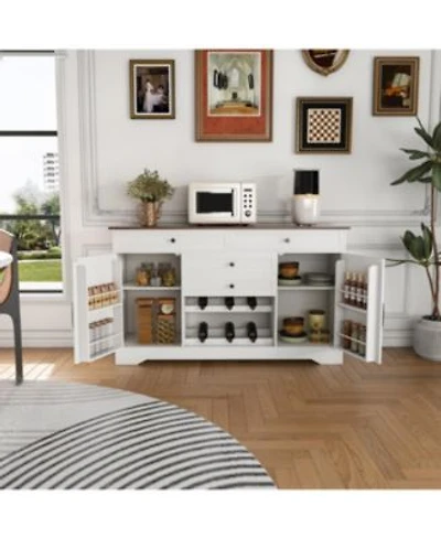 Streamdale Furniture Farmhouse Buffet Sideboard Storage Cabinet Wood Top White
