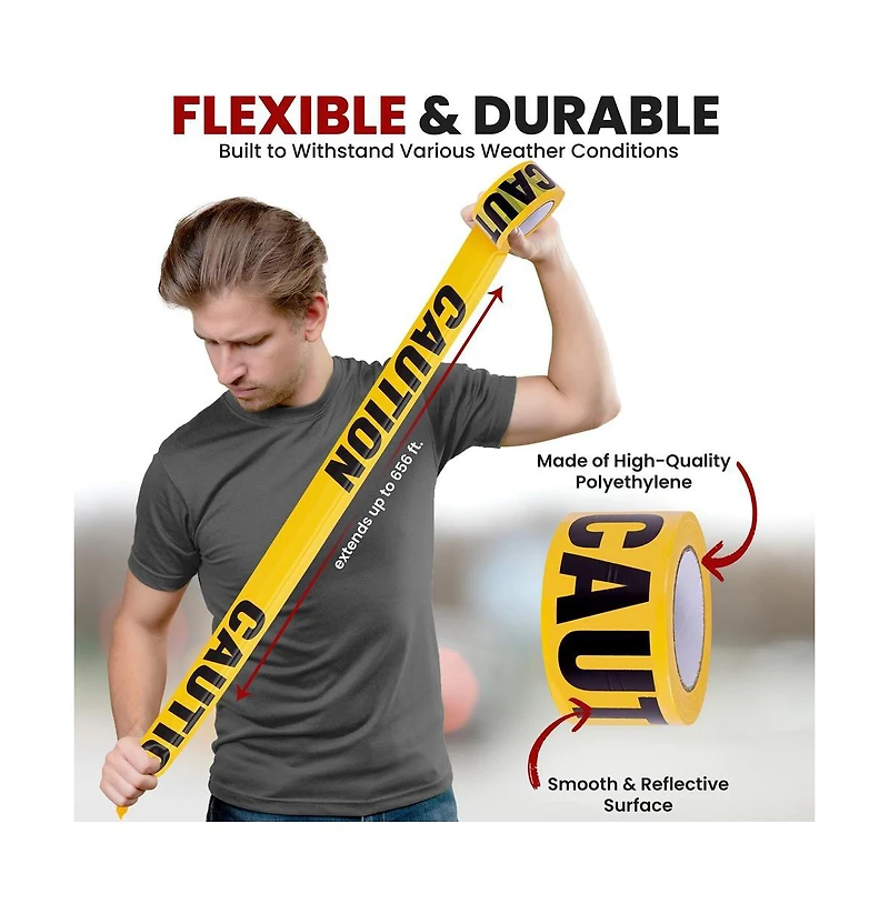 Pyle 12 Pieces Safety Caution Tape Set - 200 Meters Long Tape Roll Suitable for a Wide Range of Applications, Including Roadworks, Events