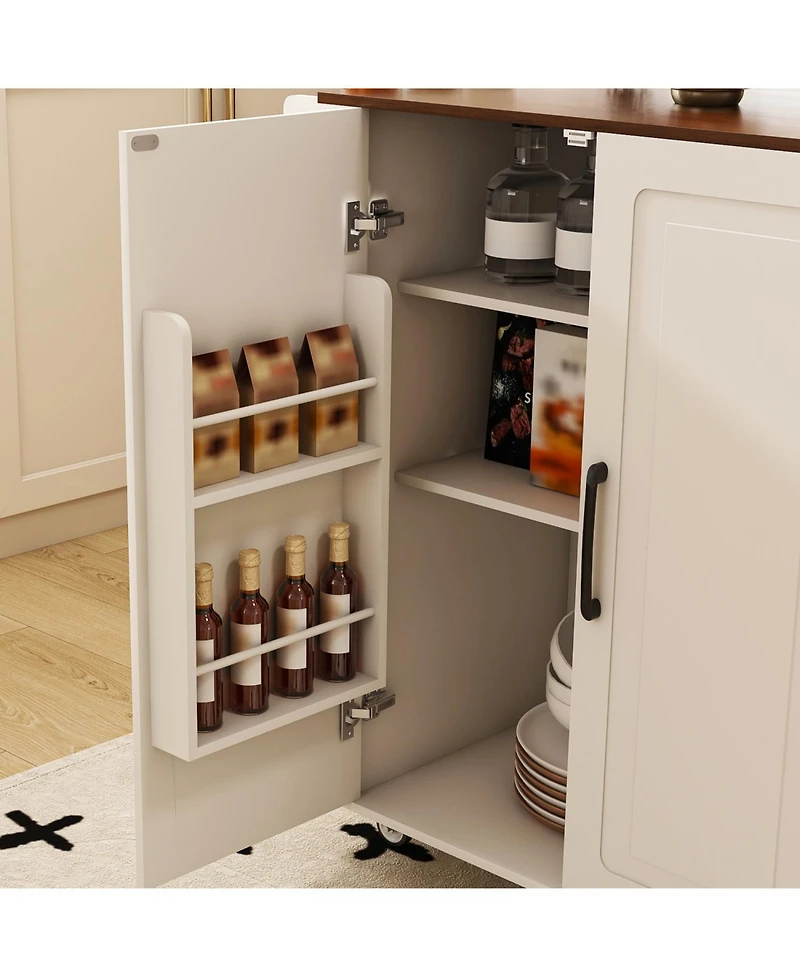 Streamdale Furniture White Kitchen Island Cart with Foldable Tabletop & Storage
