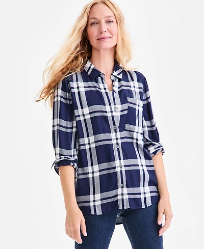 Style & Co Women's Plaid Button-Down Perfect Shirt, Created for Macy's