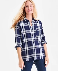 Style & Co Women's Plaid Button-Down Perfect Shirt, Created for Macy's