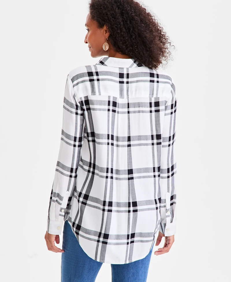 Style & Co Women's Plaid Button-Down Perfect Shirt, Created for Macy's