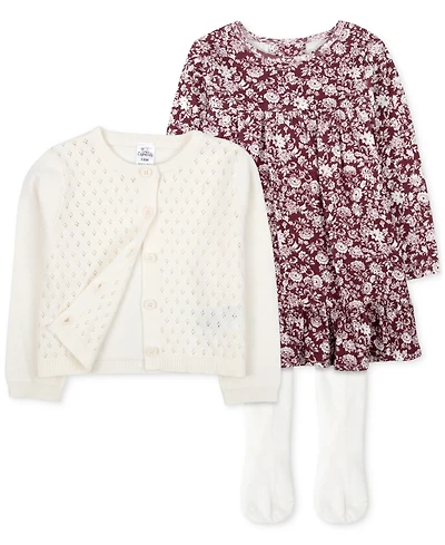 Baby Essentials Girls Cardigan, Dress & Footed Tights, 3 Piece Set