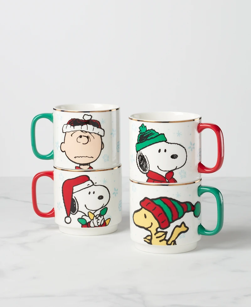 Lenox Snoopy Christmas Stackable Mugs, Set of 4