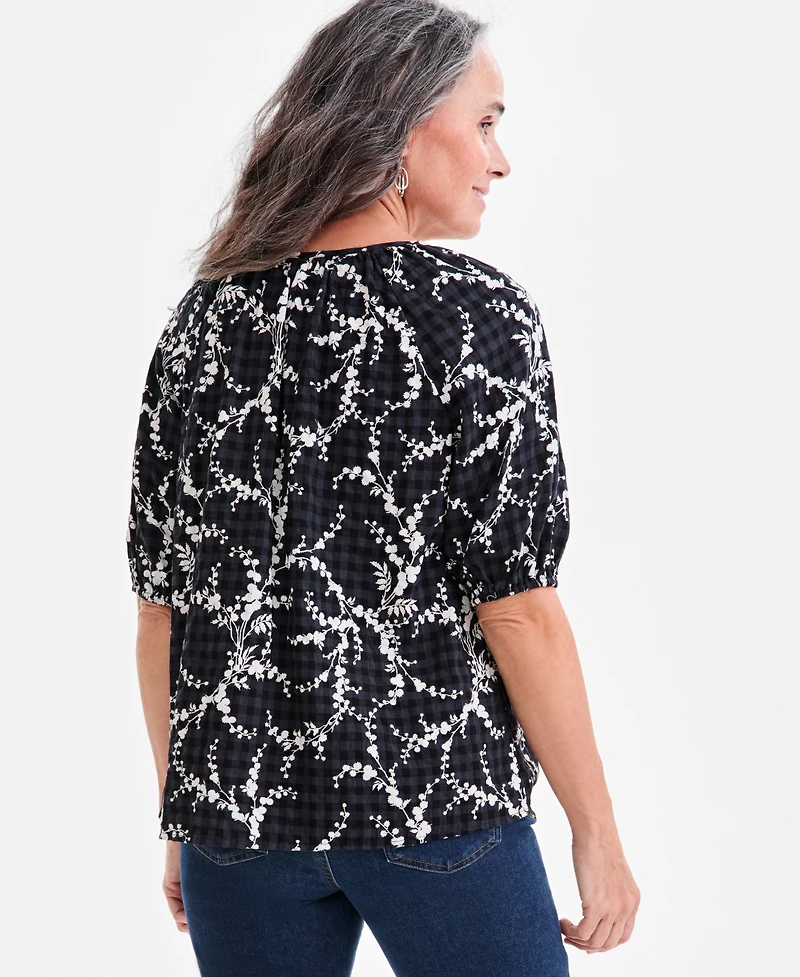 Style & Co Women's Printed Seersucker Split Neck Top, Macy's Exclusive