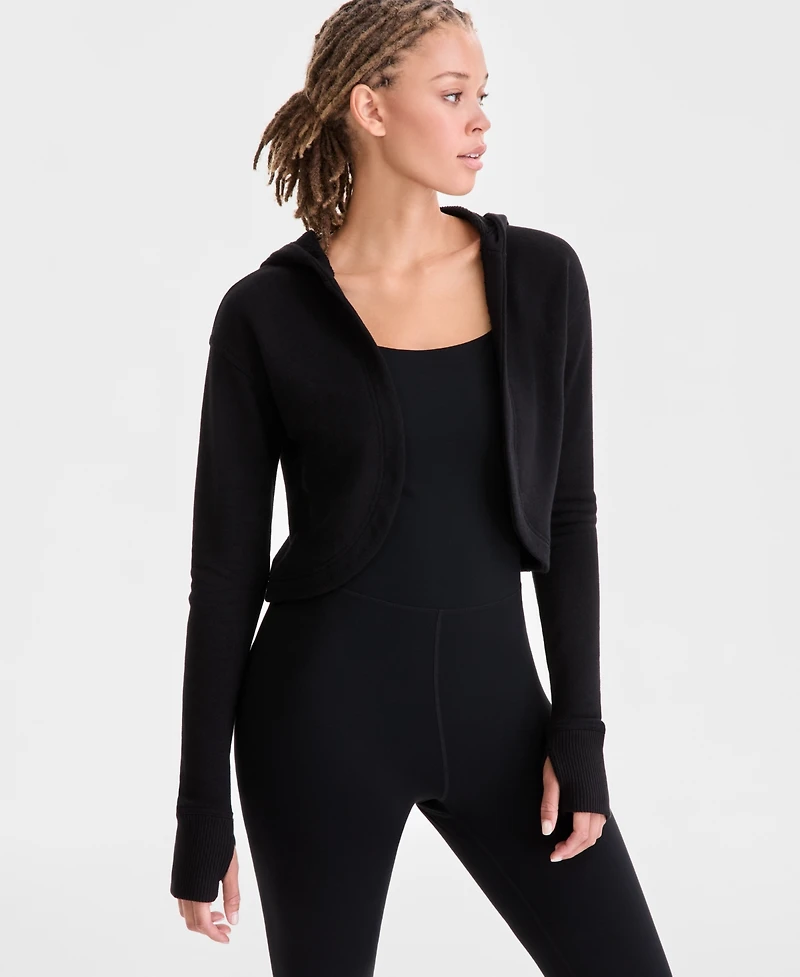 Id Ideology Women's Relaxed French Terry Cropped Hooded Cardigan, Macy's Exclusive