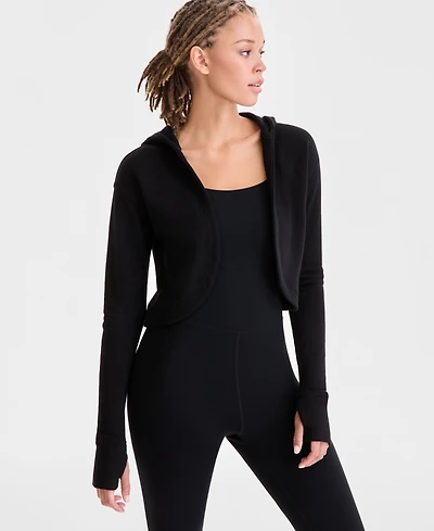 Id Ideology Women's Relaxed French Terry Cropped Hooded Cardigan, Macy's Exclusive