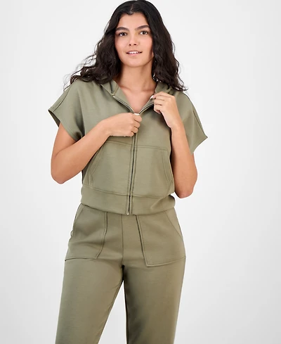 And Now This Women's Short-Sleeve Scuba Hoodie, Macy's Exclusive